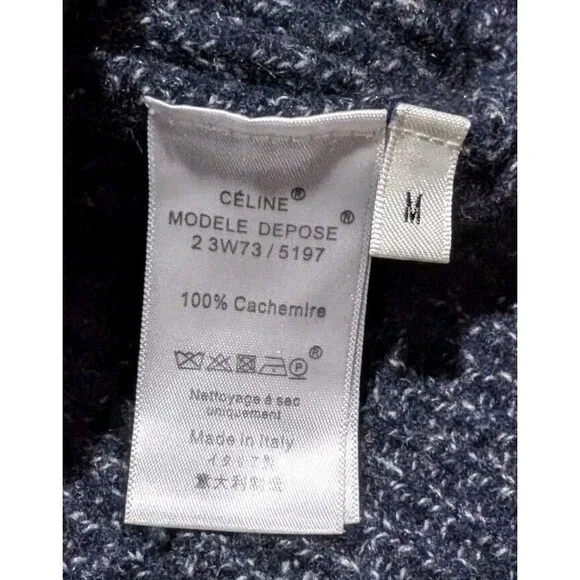 Celine Turtle Neck Cashmere Sweater Navy Blue Long Sleeve Pullover Women's Sz M